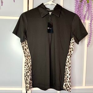 Leopard print ladies golf or sports shirt play dry